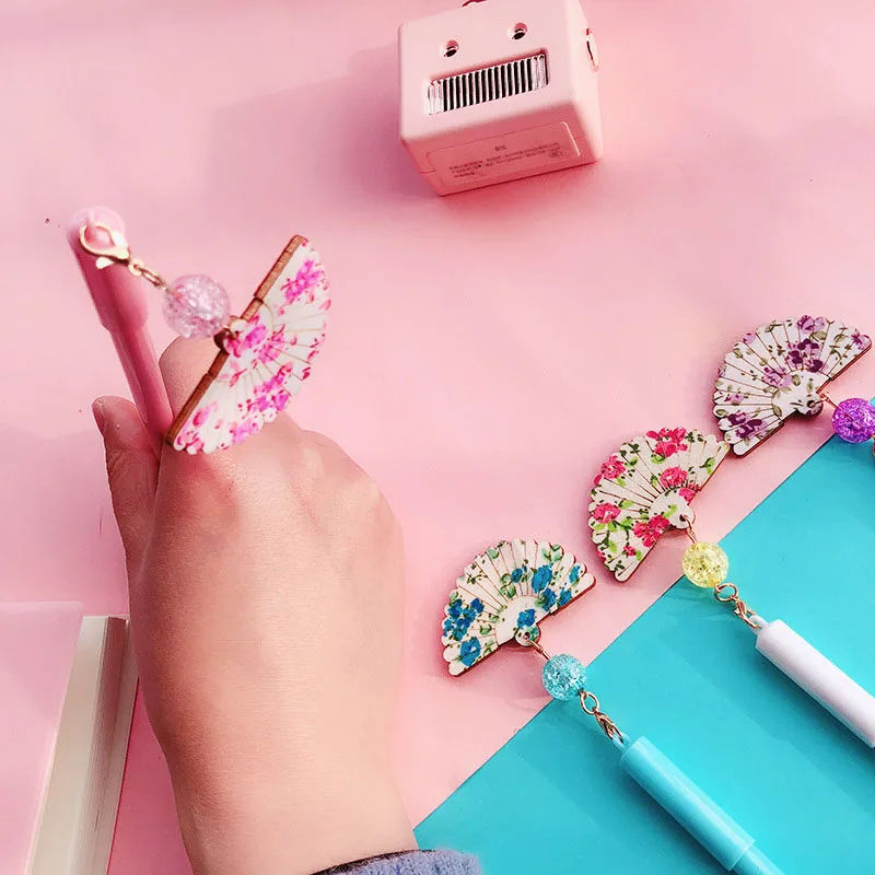 Китайский Стиль творчества гелевая ручка деревянная вентилятор кулон с черной