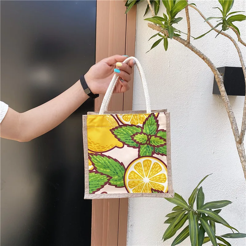 Cartoon anime fruit printed Canvas handbag for women ethnic style totes bag female fashion casual bag ladies Cosmetics organizer