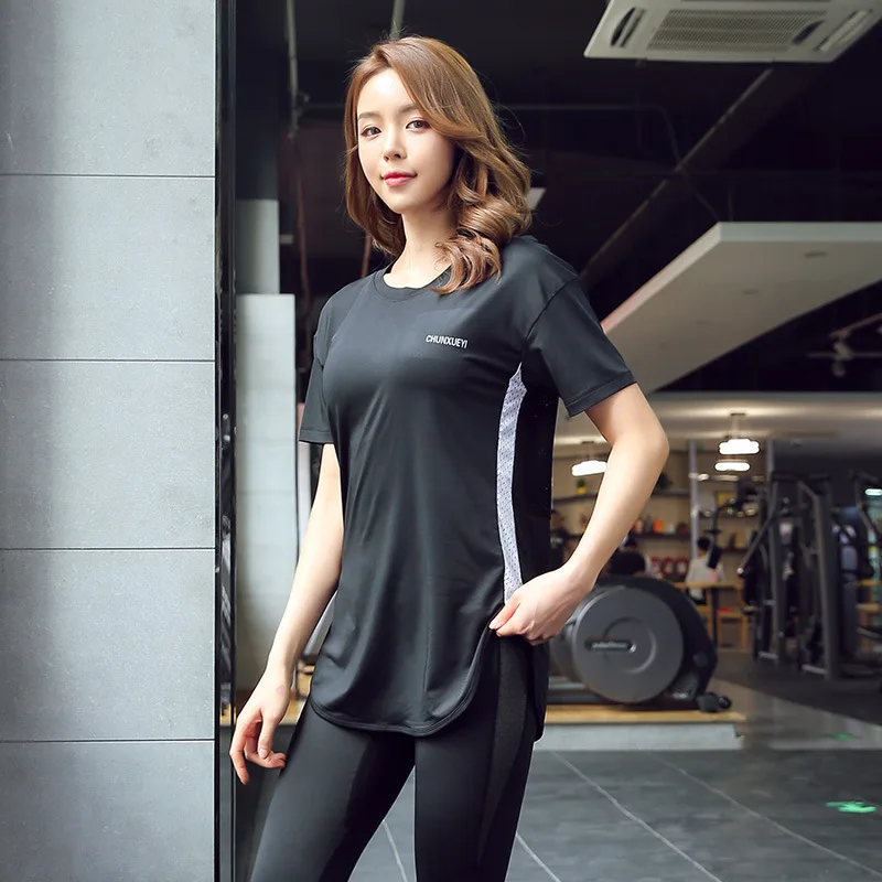 Sports Fitness Shirts Women's Loose Yoga Training Tops Gym Running Quick-drying T-shirt Workout Clothes for Girls Plus Size