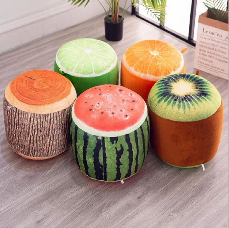 

LazyChild 3D Fruit Inflatable Pouf Chair Lovely Pneumatic Stools Portable Inflatable Stool Thickening Cotton Cover Cartoon Plush