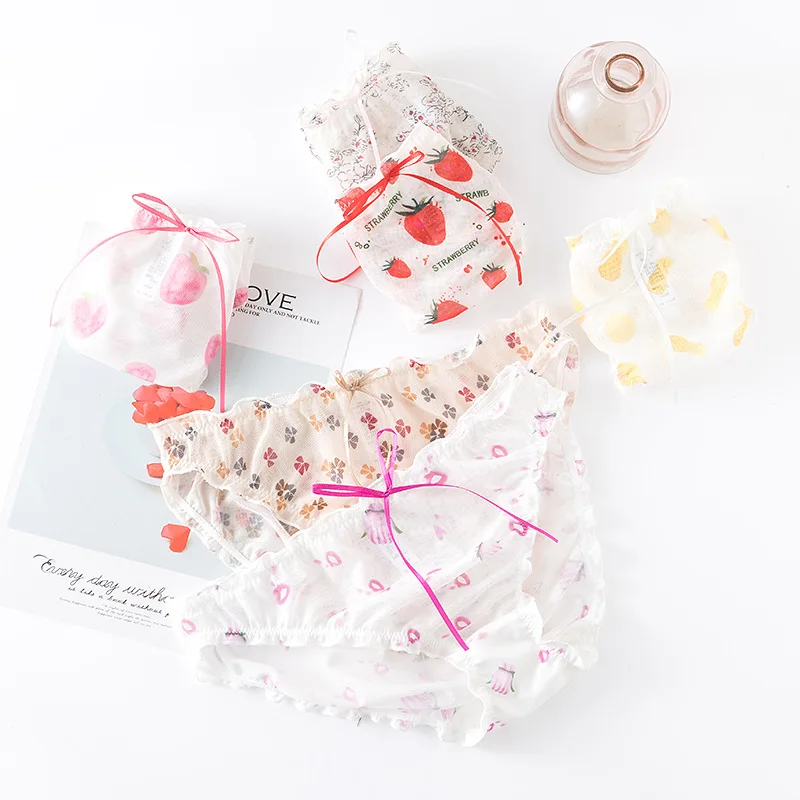 Дышащие кружевные Хлопковые женские трусики с принтом маргариток сексуальное