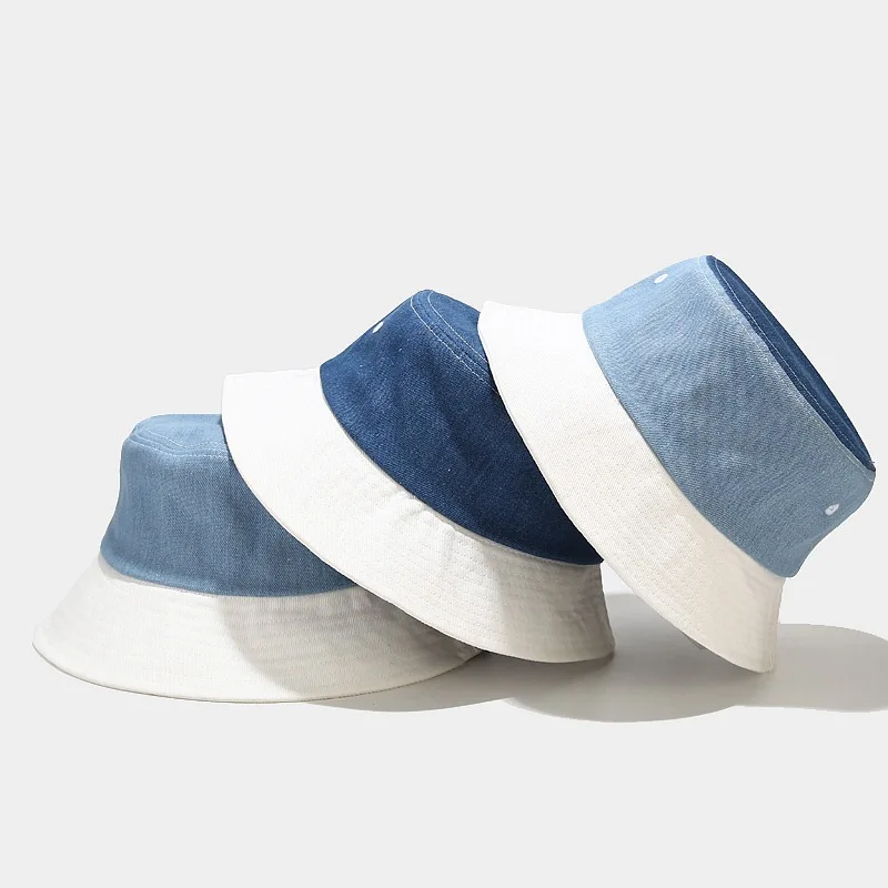 

Stitching denim summer women's bucket hat fisherman hat all-match basin hat sun hat men's hat men's panama hat beach hat