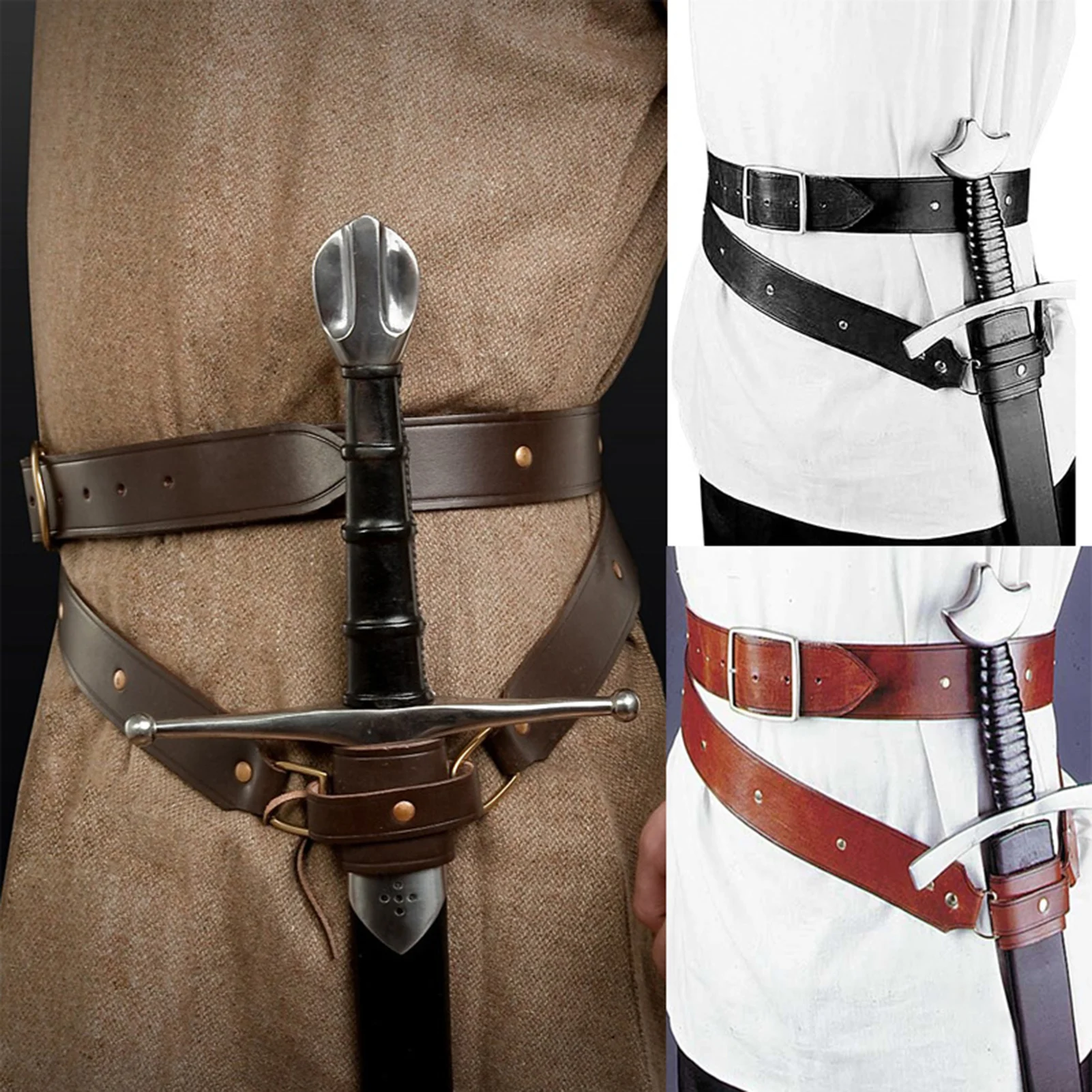 

Medieval Double Wrap Leather Sword Belt Frog Viking Pirate Waist Holster Knight Scabbard Hanger Holder For Costume