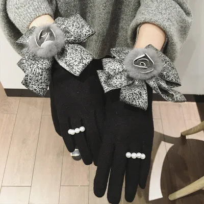 SP& CITY милые зимние перчатки женские цветочные меховые декоративные кашемировые перчатки для телефона сенсорный экран толстые теплые варежки