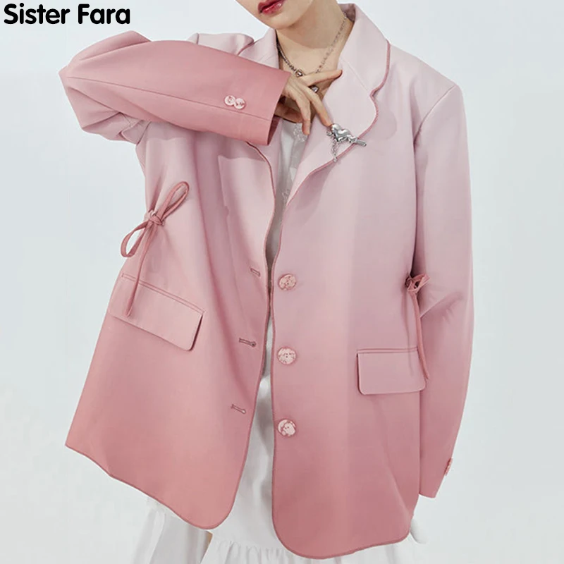 

Sister Fara Chic Paint Splash Bow Blazer Jacket Women Spring 2021 Single Button Jacket Coat Autumn Office Lady Casual Blazers