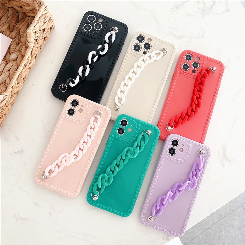 

For iPhone 12 Soft TPU Case For iPhone 11 Pro Max XR X Xs Max 7 8 Plus SE 2020 Fashion Wrist Strap Glossy Love Heart Phone Cover