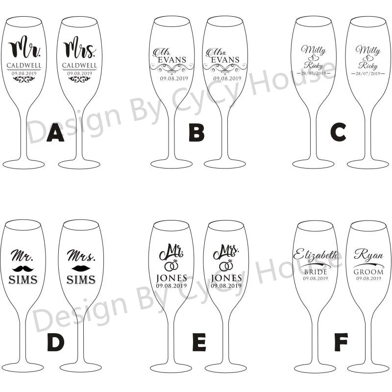 

Personalized Wedding Glasses with 2 champagne glasses can be used as party gifts