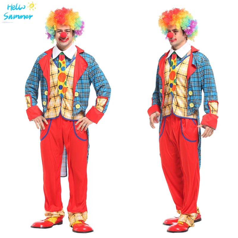 Одежда клоуна для взрослых на Хэллоуин костюмы косплея день рождения шуточные