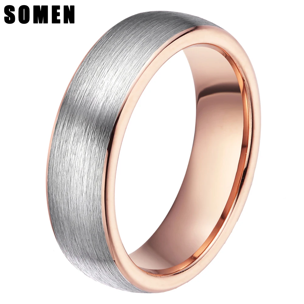

6mm Brushed Rose Gold Inlay Tungsten Carbide Rings For Women Engagement Ring Female Wedding Band Fashion Jewelry anillos mujer