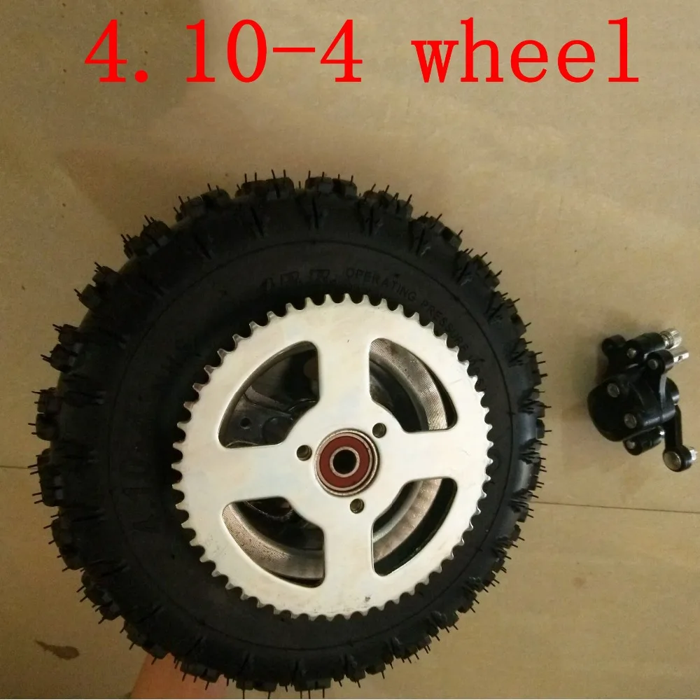 4.10/3.50-4 410/350-4 4.10-4 Tires Wheels 4 Inch Hub Rim+4.10-4 Tyre Inner Tube+Brake Disc +Sprocket +Brake Pump Fits ATV Qua