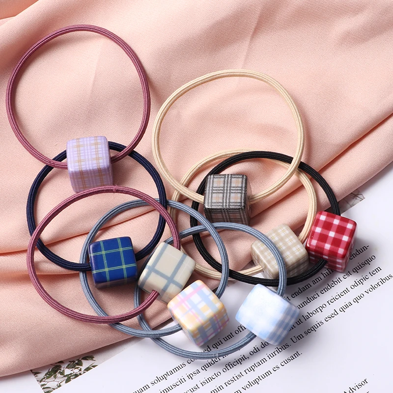 

New Square Grid Elastic Hair Bands Scrunchie Girls Women Ponytail Ornaments Color Rubber band Headband Hair Accessories