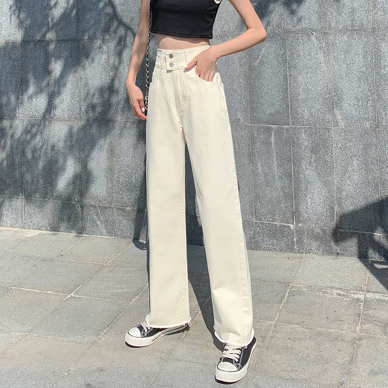 Женские джинсы абрикосового цвета с высокой талией свободные брюки из джинсовой