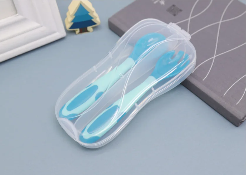 Вилка и ложка для младенцев с прозрачной коробкой хранения|Принадлежности| |