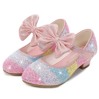 girls leather princess shoes children round toe soft sole high heel crystal single kids shoes for girl festival party wedding