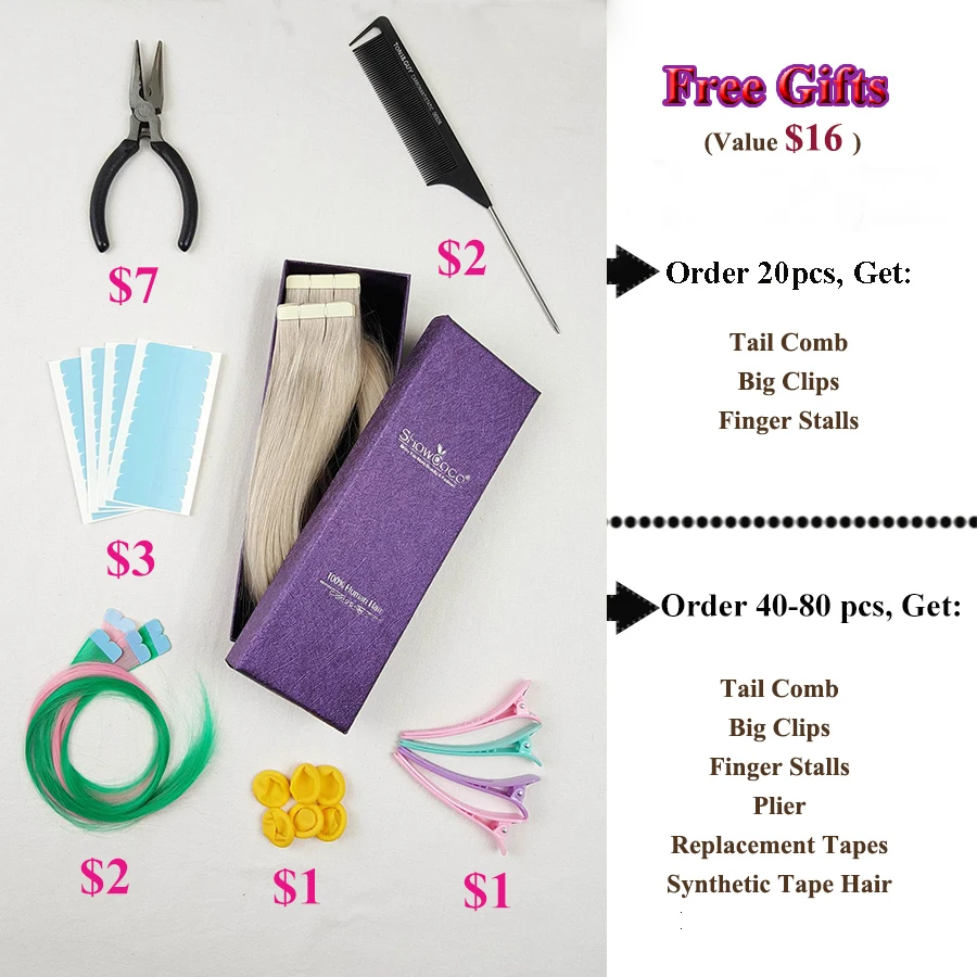 Showcoco натуральные ленты для наращивания волос девственные Реми 10 А салонный один