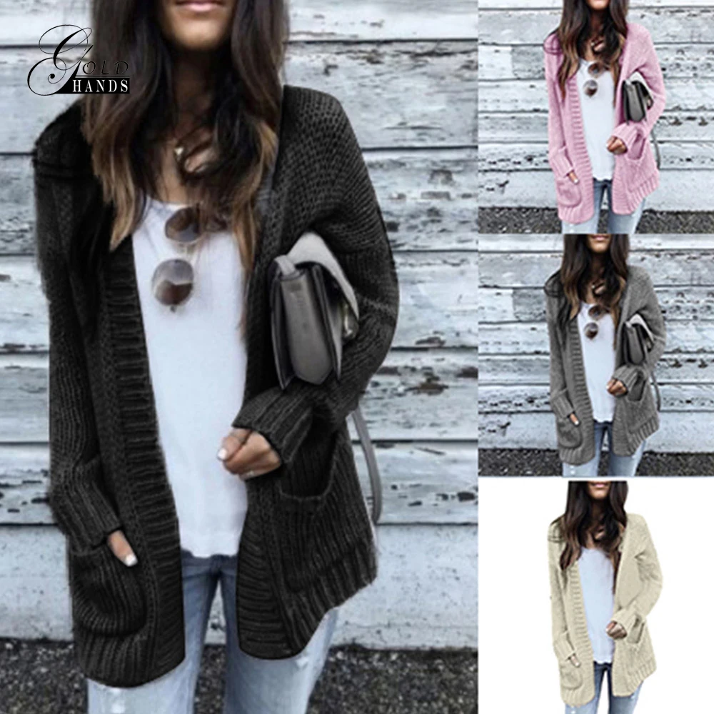 Золотые руки 2019 Зима Осень Твердые Карманы шерстяной кардиган женский