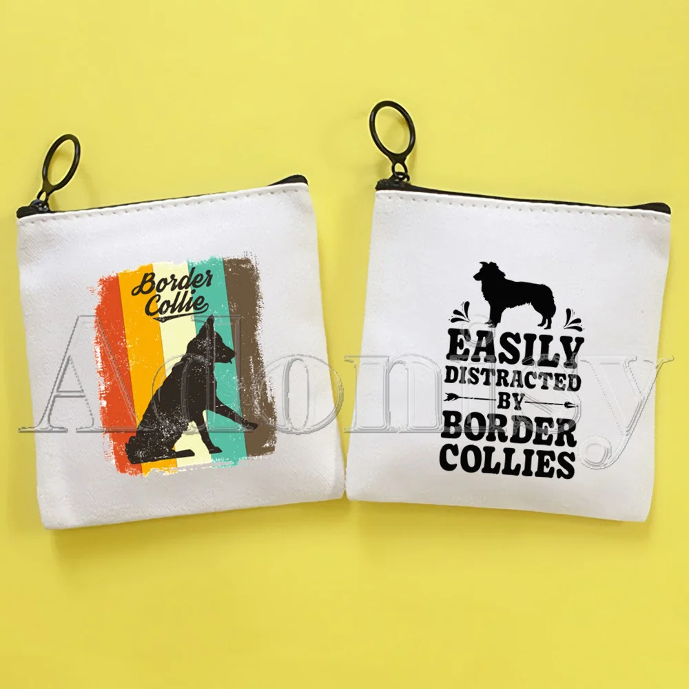 

Border Collie Cute Mini Coin Purse Canvas Student Wallet Coin Case Zipper Hand Female Key Case