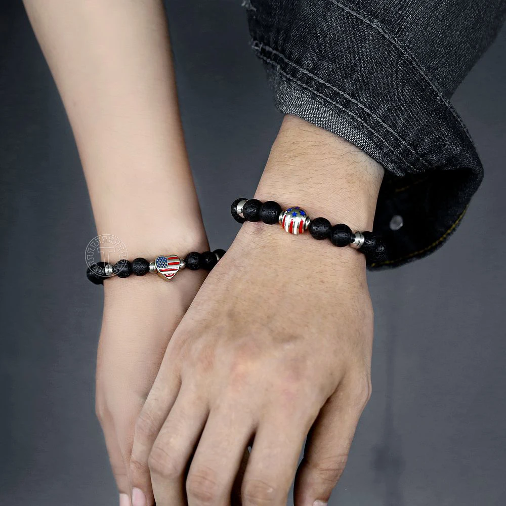 Натуральные браслеты из лавового камня для мужчин и женщин растягивающиеся с