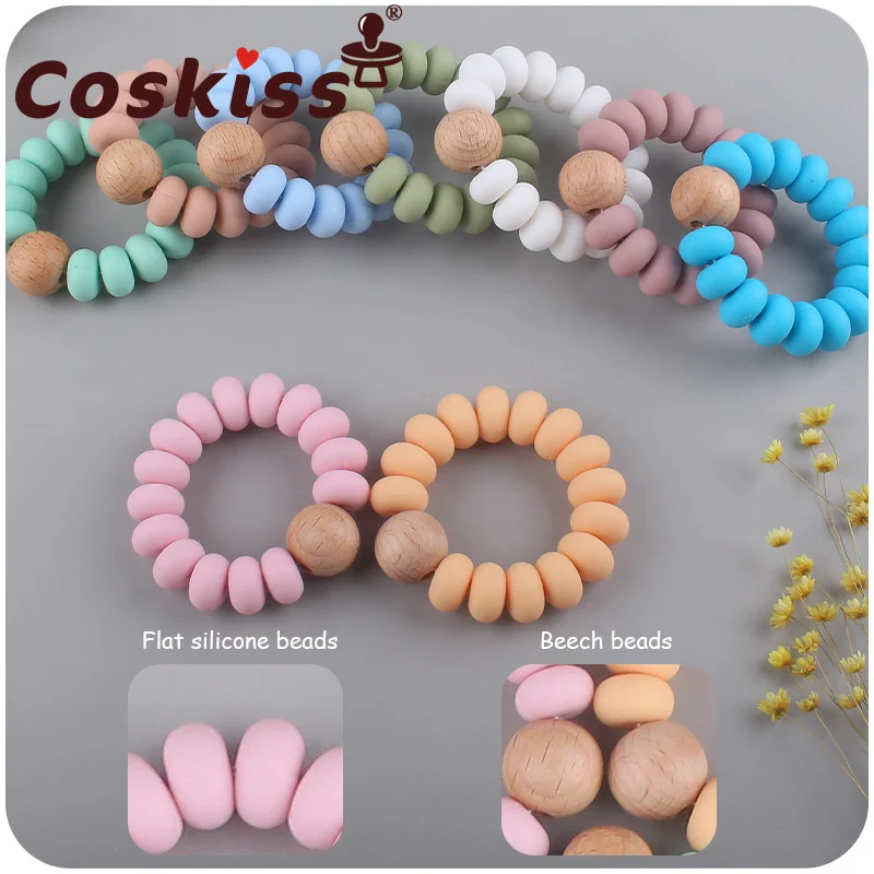 

Coskiss, новые детские товары, плоские бусины, разделительные бусины, креативные Детские Силиконовые Зубы из Букового дерева, браслеты, прорезы...