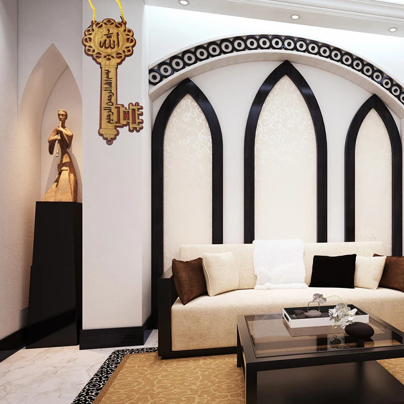 

2020 New Wooden Hanging Ornament Islamic Eid Mubarak Ramadan Key Shaped Kareem Home Decoration Pendant Crafts Gift Party Decor