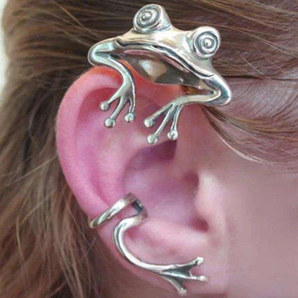 

Hip-hop Punk Rock Frog Ear cuff Earrings Piercing Ear clip Exaggerated Female Ear bones Jewelry Gifts