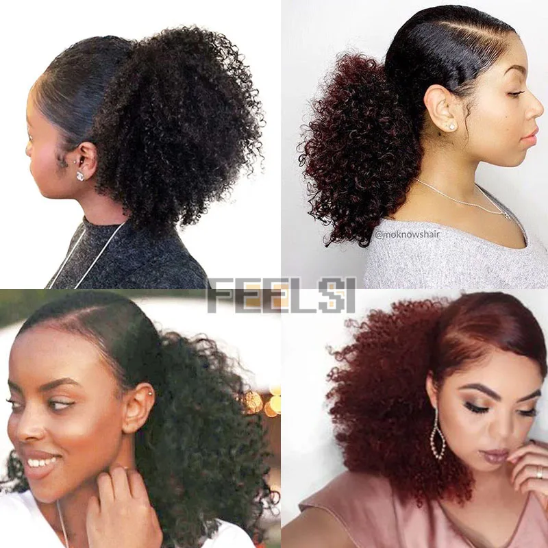 Афро кудрявый конский хвост Афро-американский короткий наряд Синтетический на