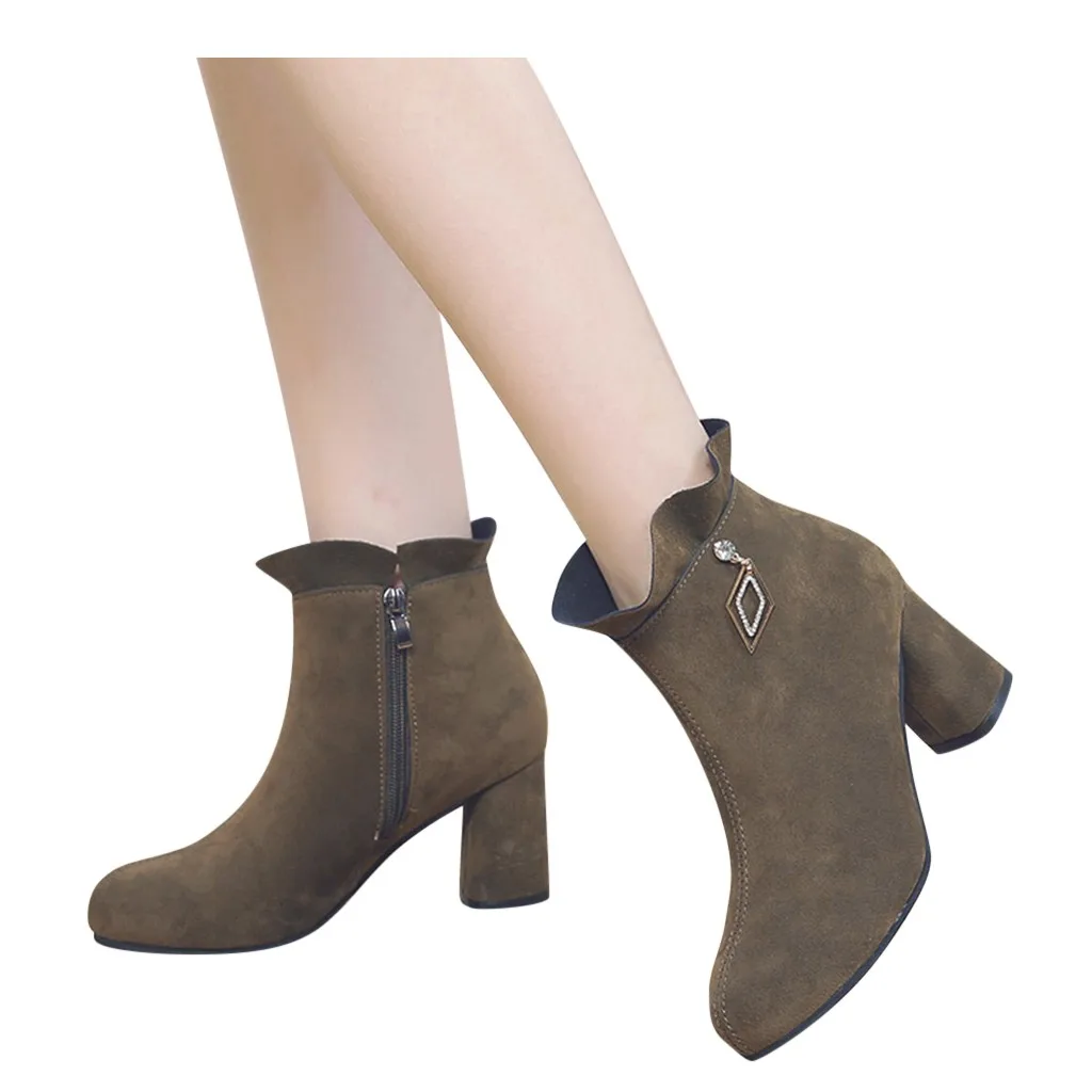 Черные замшевые ботильоны для женщин с молнией сбоку ботинки со стразами на