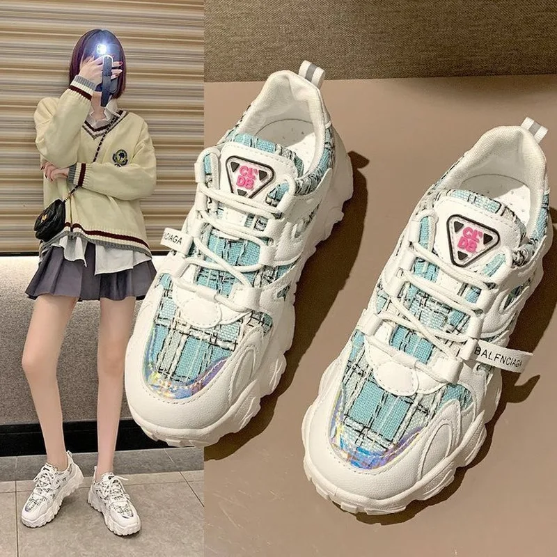 

2020 Hot Fashion Women Platform Shoes Lace-up Breathable Vulcanized Shoes Women Chunky Sneakers Women Sneakers Daddy Shoes