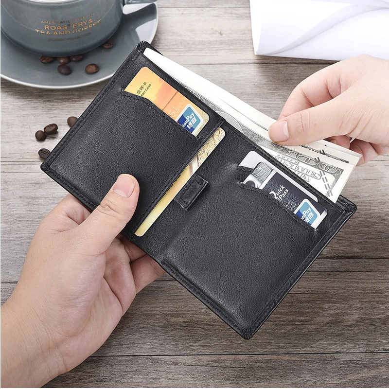 Мужской тонкий кошелек из воловьей кожи, RFID Блокировка, мульти-карта, держатель для кредитных карт, повседневный короткий двойной складной мужской кошелек для монет