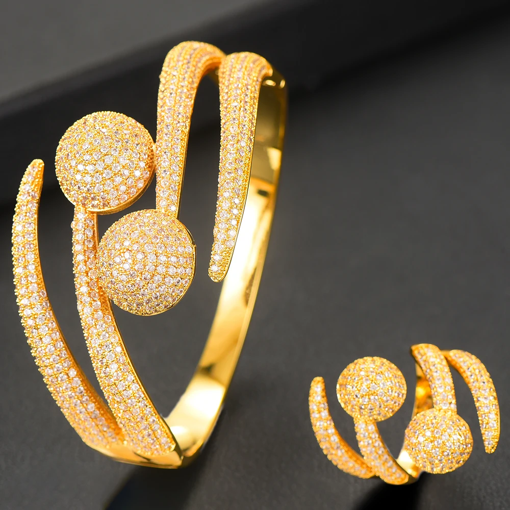 Gold GODKI роскошный 3 тон мяч обмотки Африканский нигерийский браслет кольцо наборы индийский набор украшений для женщин Свадебные brincos para as mulheres - Окраска металла: Gold