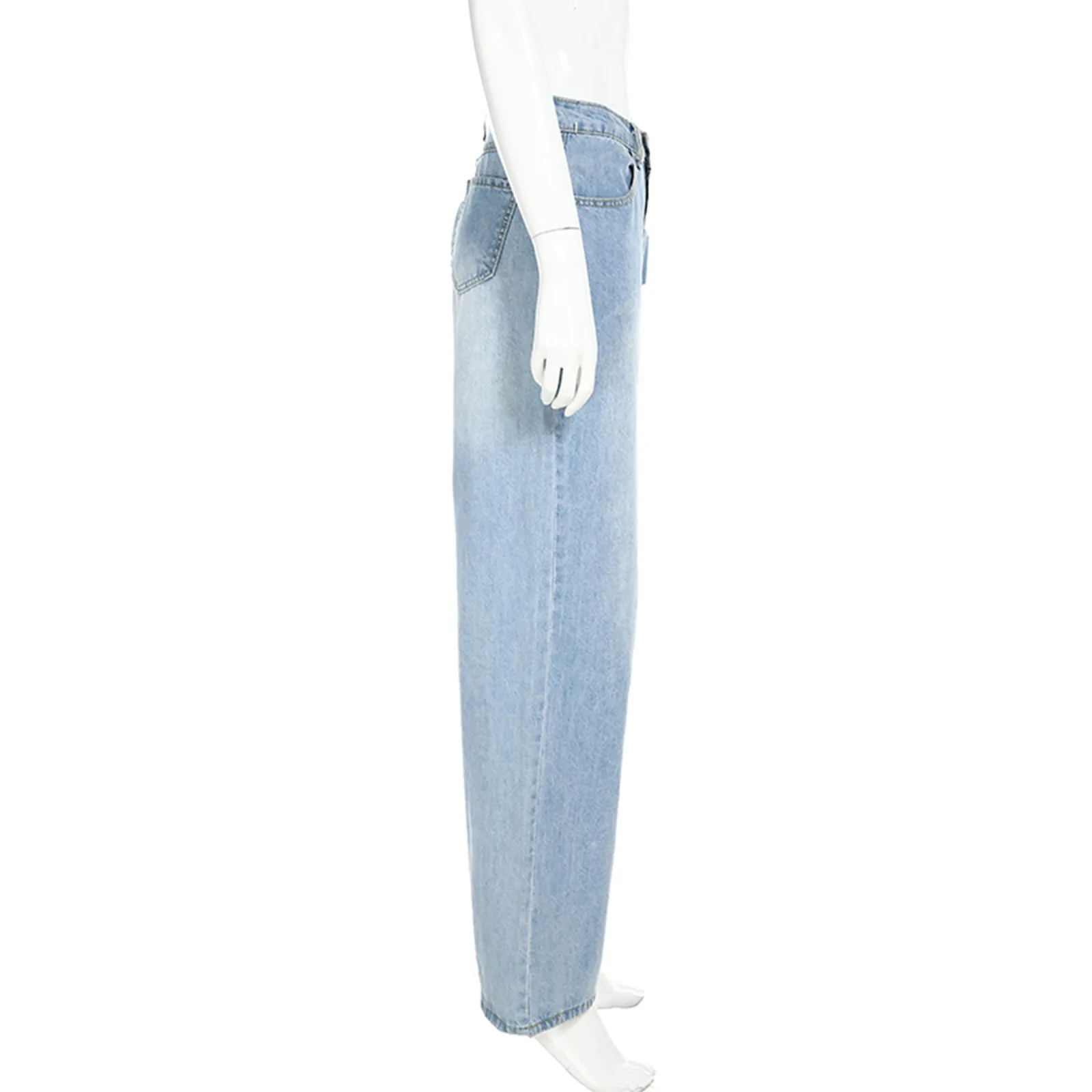 

Light Blue Wide-leg Jeans Women Fashion High Waist Pocket Solid Casual Loose Wide Leg Pants Jeans