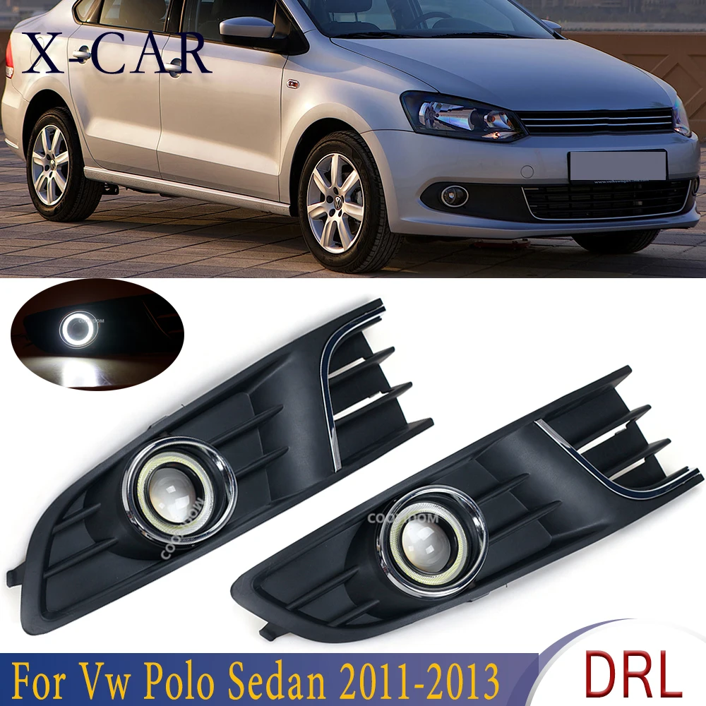 

X-CAR Left Right Front Bumper DRL Daytime Running Lights Fog Lamp Grilles cover white Daylight For VW Polo 2011-2013 6QD854661A