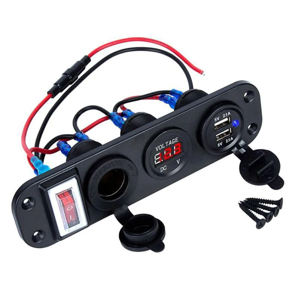

4 In 1 Car Digital Voltmeter Dual USB Charger Cigarette Lighter Socket W/ Switch USB Power Charger 12V Power Socket