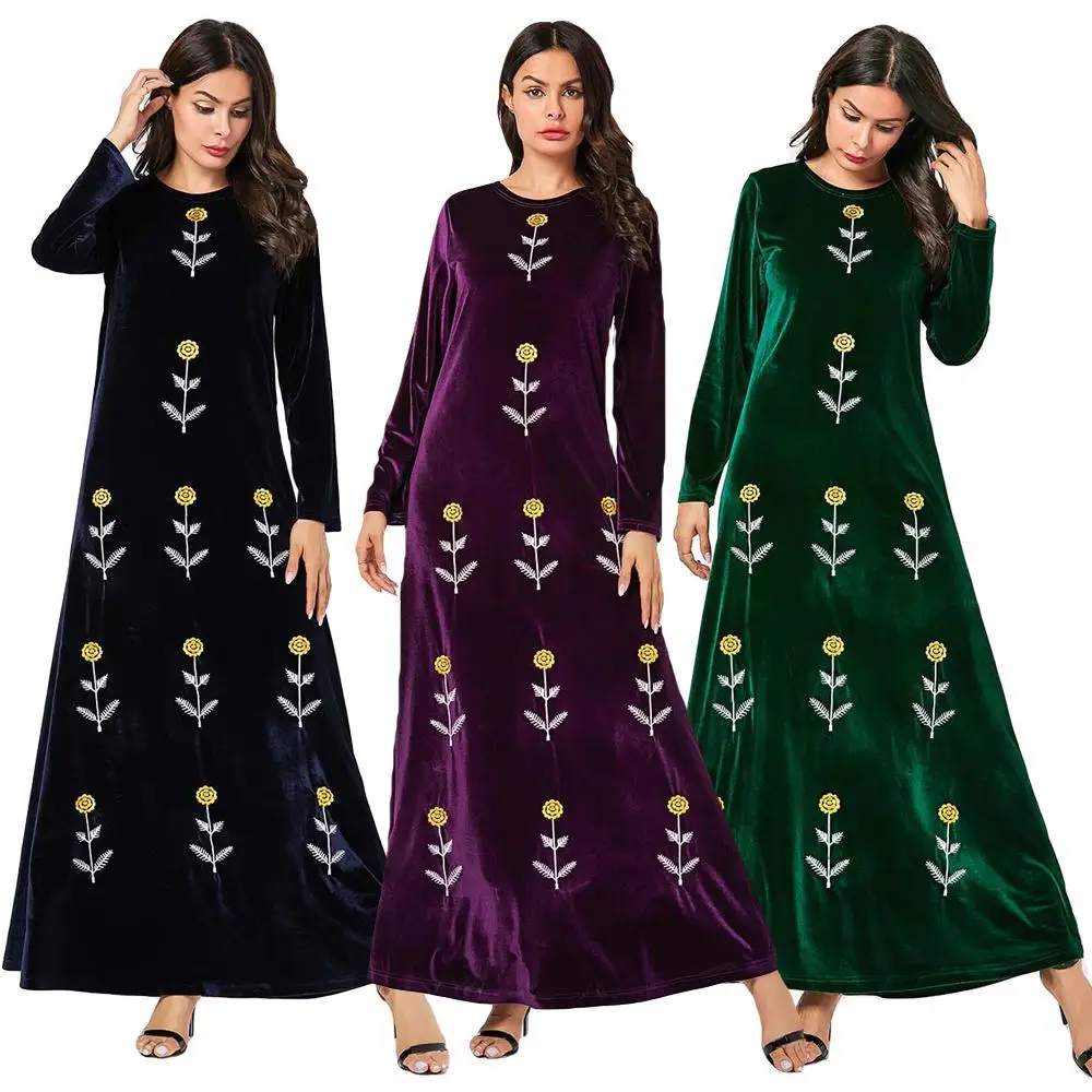Бархатное платье мусульманское женское абайя зимнее кимоно вышивка Турция