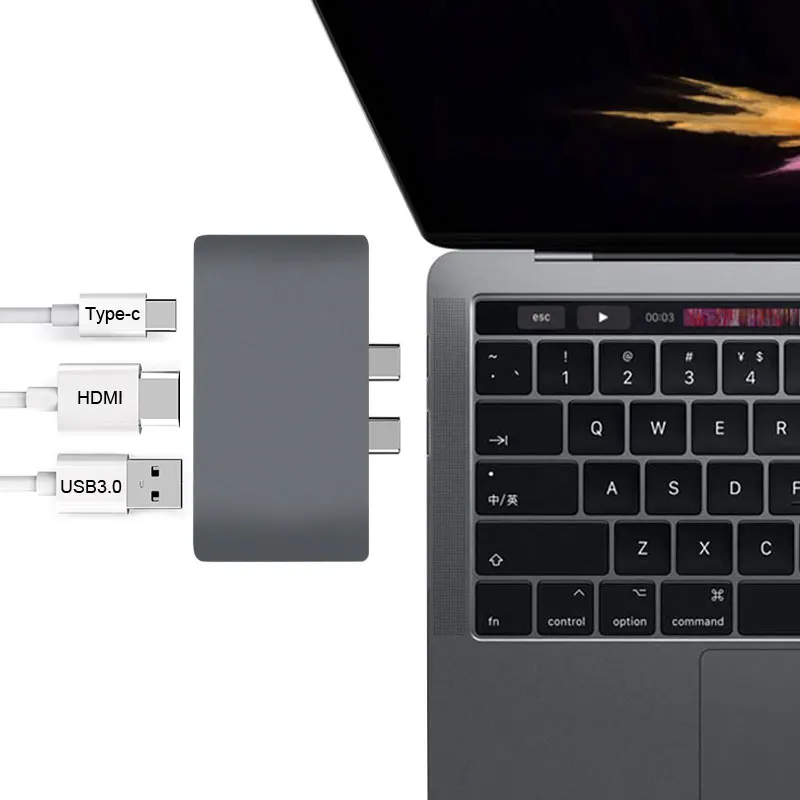 Концентратор USB Type-c 3 в 1 концентратор 0 с разъемом HDMI 4K из алюминиевого сплава для