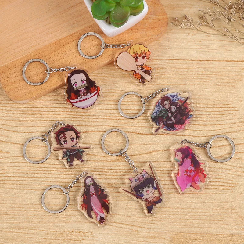 Брелок для ключей Kimetsu No Yaiba двухсторонний акриловый брелок с аниме рассекающим