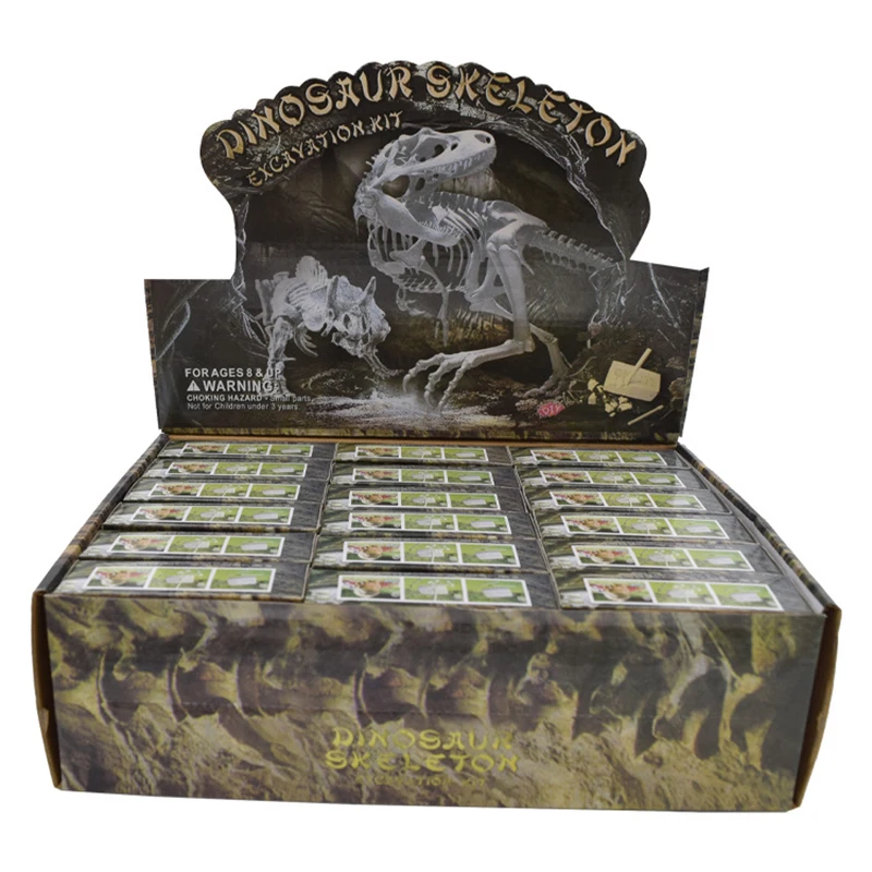 Маленький игрушечный экскаватор с изображением динозавра из окаменелости