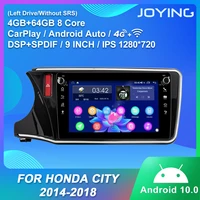 joying android10 0 head unit 9inch car radio stereo 1280720 bluetooth with gps rear camera for honda city 2014 2018left drive