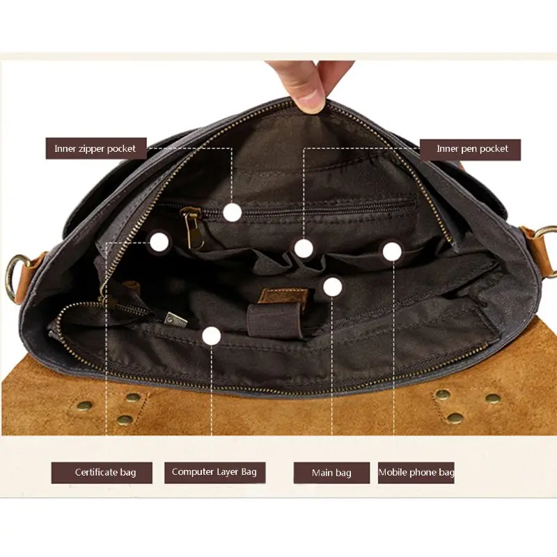 

Men's Canvas Briefcase Business Shoulder Crossbody Bag Messenger Laptop Bag Handbag