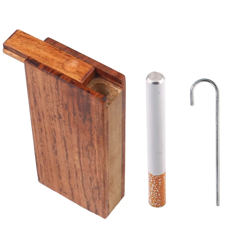 

portable wooden cigarette case cigarette case box with metal hook