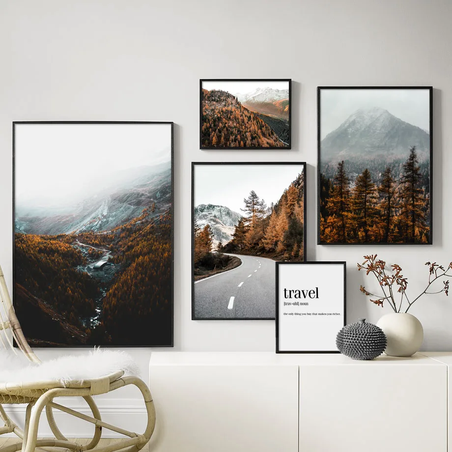 Горный штифт лес дорога стены Художественная печать на холсте Живопись