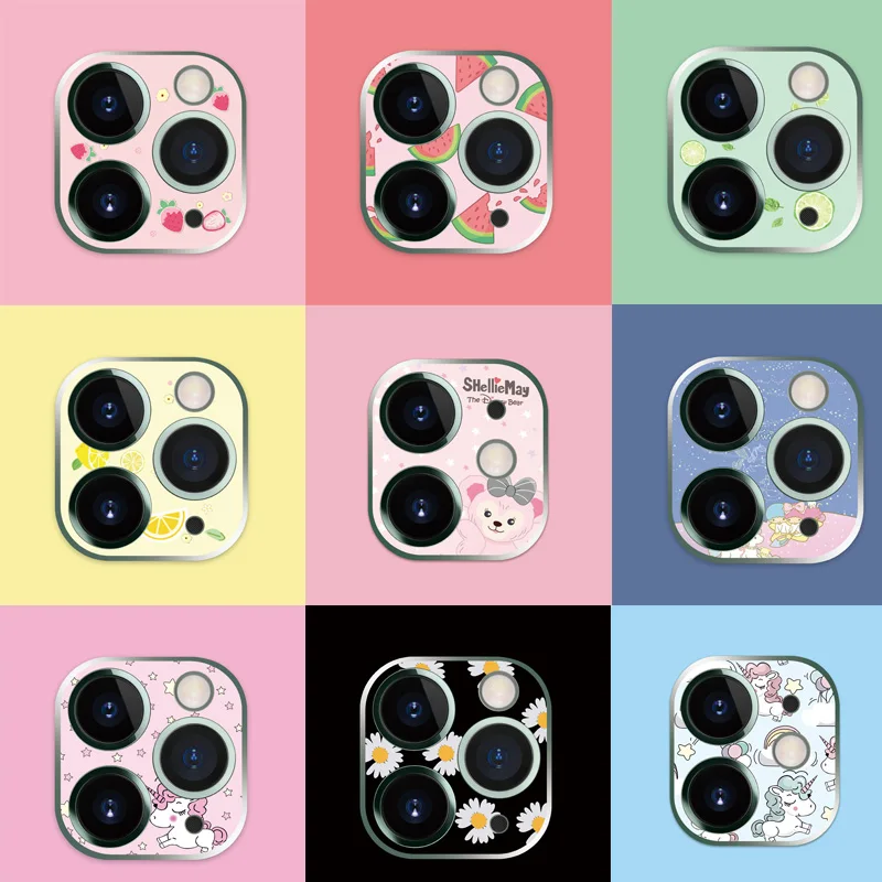

Cute Camera Protector Case For iPhone 11 Pro Max Cartoon Protector Tempered Glass Film Back Camera Lens Protective Sticker Cover