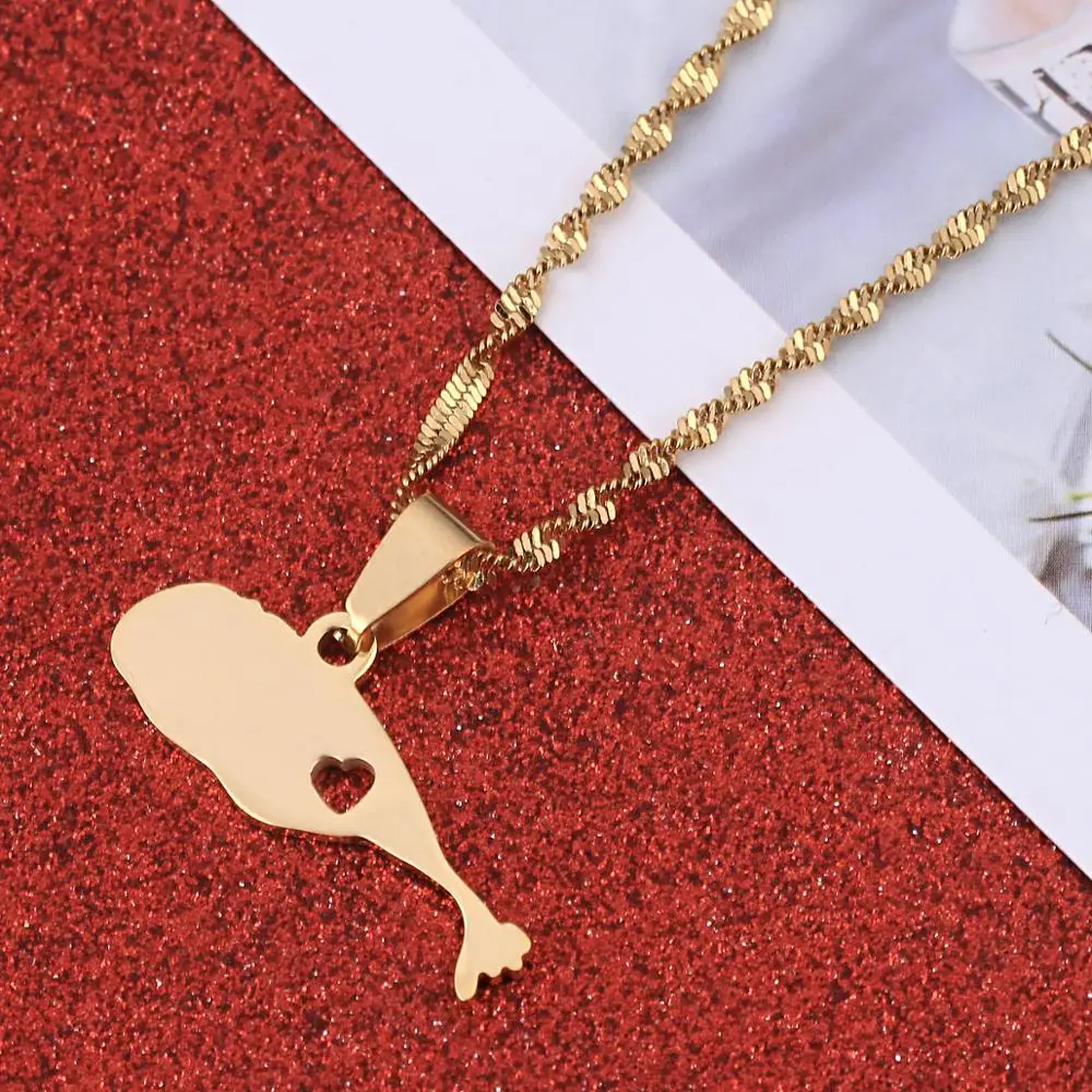 Ювелирные изделия из нержавеющей стали, золотой цвет, Федерация св. Китс и Невис, карта Подвесные Ожерелья модные карта Heaet, очаровательные украшения