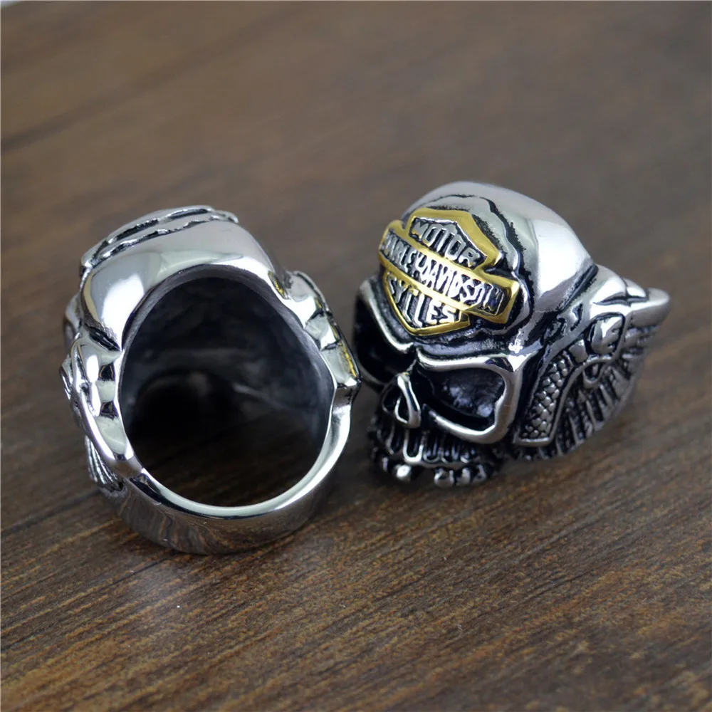

New Fashion Punk Retro Style Skull Wings Road Motorcycle Men Domineering Ring Hip Hop Party Accessories Jewelry Wholesale