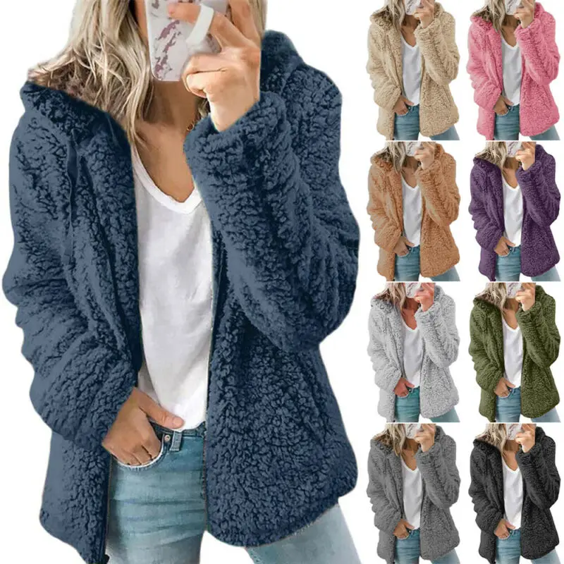 

Womens Teddy Bear Long Sleeve Coat Jacket Winter Warmer Cardigan Outwear Tops