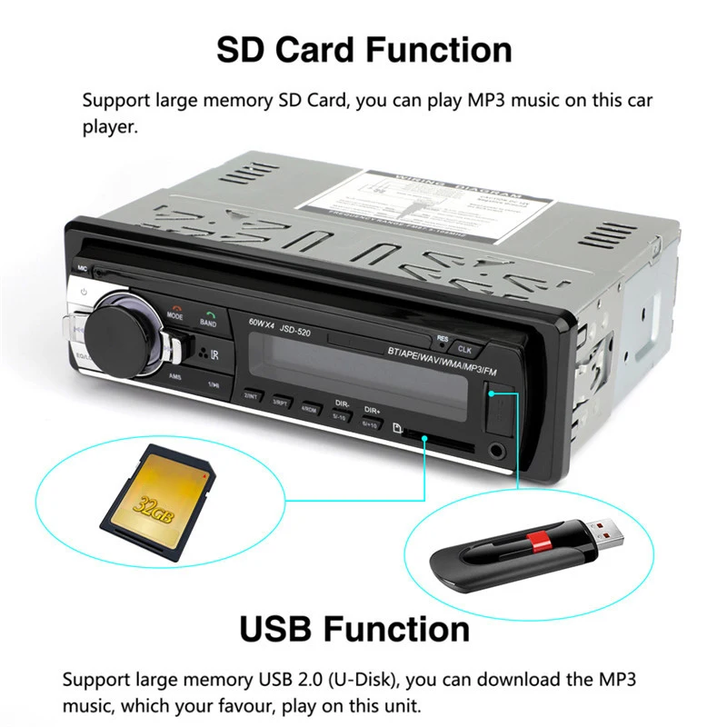 Автомагнитола с Bluetooth V2.0 12 В 1 Din FM Aux SD USB MP3 MMC WMA|MP3-плеер для авто| |
