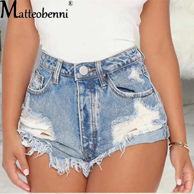 Женские узкие джинсовые шорты с дырками пикантные рваные винтажные высокой