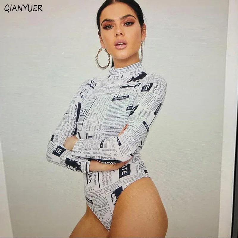Женский облегающий костюм с принтом газет длинным рукавом Летний