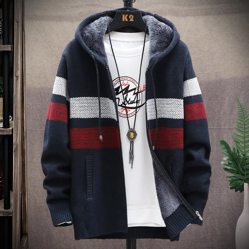 

2022 winter Men's high quality Knitted thicken Mens Coats Hood Male Sweater Casual Keep warm Male Cardigan Sweaters Men MY039