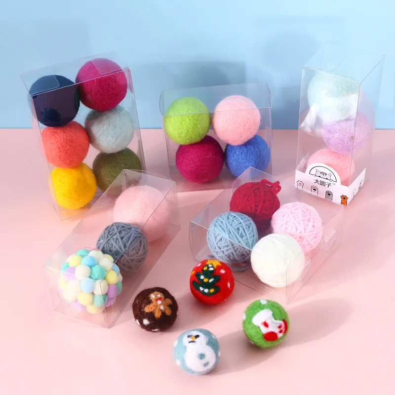 

Pet Cat Interactive Bell Wool Felt Yarn Toy Ball Soothing Throwing Dog Set Multicolor Suit